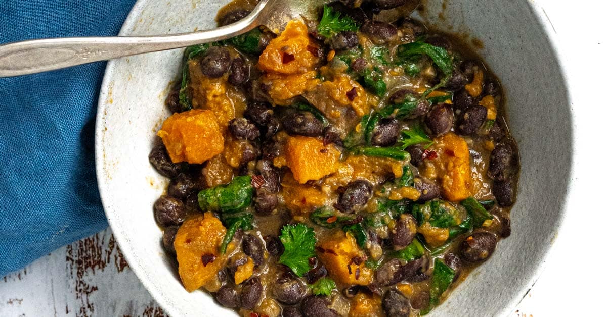 Black Bean and Sweet Potato Stew with Spinach