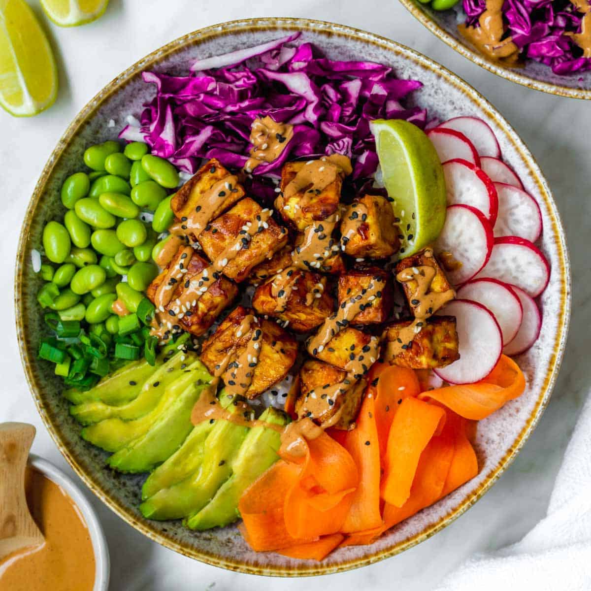 Tofu Buddha Bowl with Peanut Sauce (Vegan)